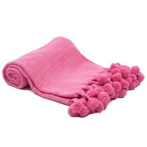 Cozy Pink Pom-Pom Throw Blanket